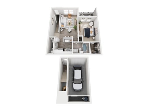 Floor plan for 1 bed, 1 bath, 678 sqft